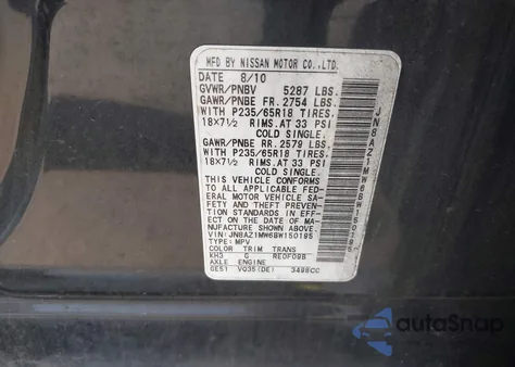 2011 Nissan Murano Sl from USA, damaged, VIN JN8AZ1MW6BW150195